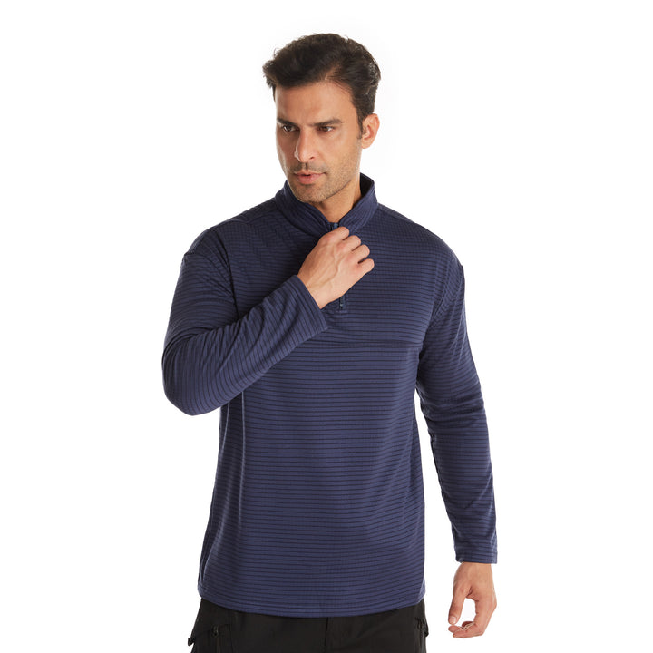 Men's Functional Pullover with Half Zipper and Textured Pattern Lisslune