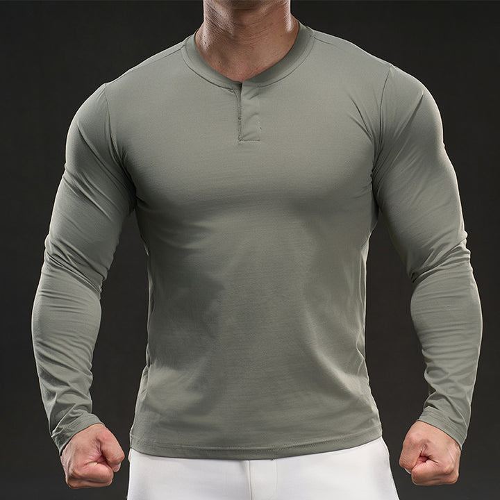 Men's Long Sleeve Sports Top with optimal moisture regulation and stylish Henley collar Lisslune