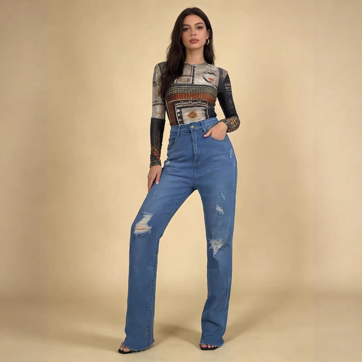 Women's Casual Skinny Jeans in Modern Destroyed Look Lisslune