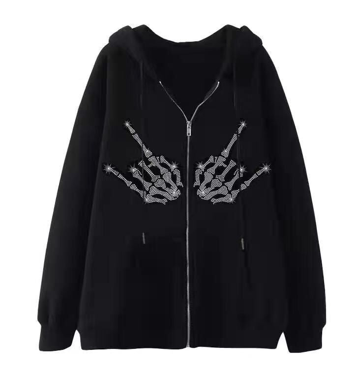 Women's hoodie jacket with sparkling spider motif and practical pockets Lisslune