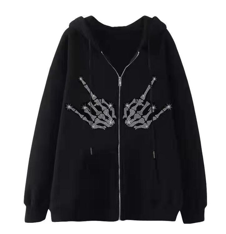 Women's hoodie jacket with sparkling spider motif and practical pockets Lisslune