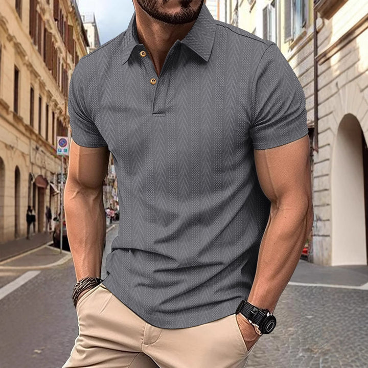 Men's Short Sleeve Polo Shirt with Textured Design and Elegant Button Placket Lisslune