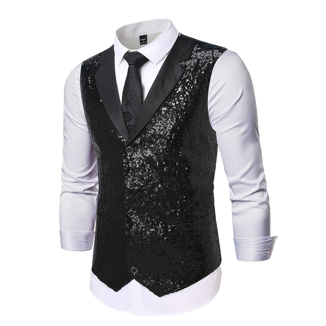 Men's Glittering Suit Vest with Sequins and Classic Cut Lisslune