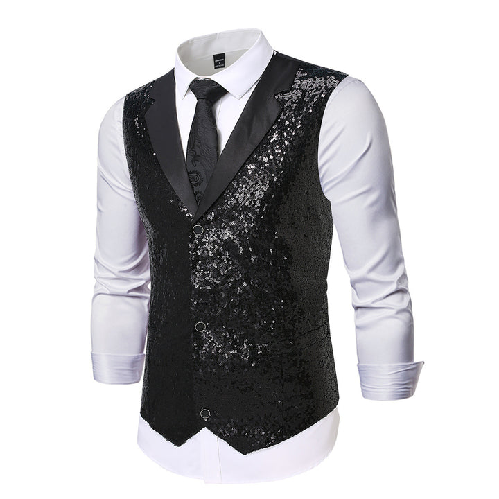 Men's Glittering Suit Vest with Sequins and Classic Cut Lisslune