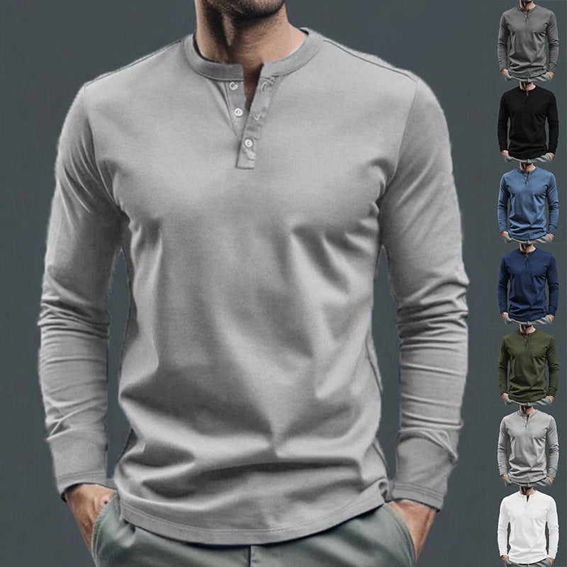 Men's Long Sleeve Shirt with Button Placket made of Comfortable Cotton Blend Lisslune