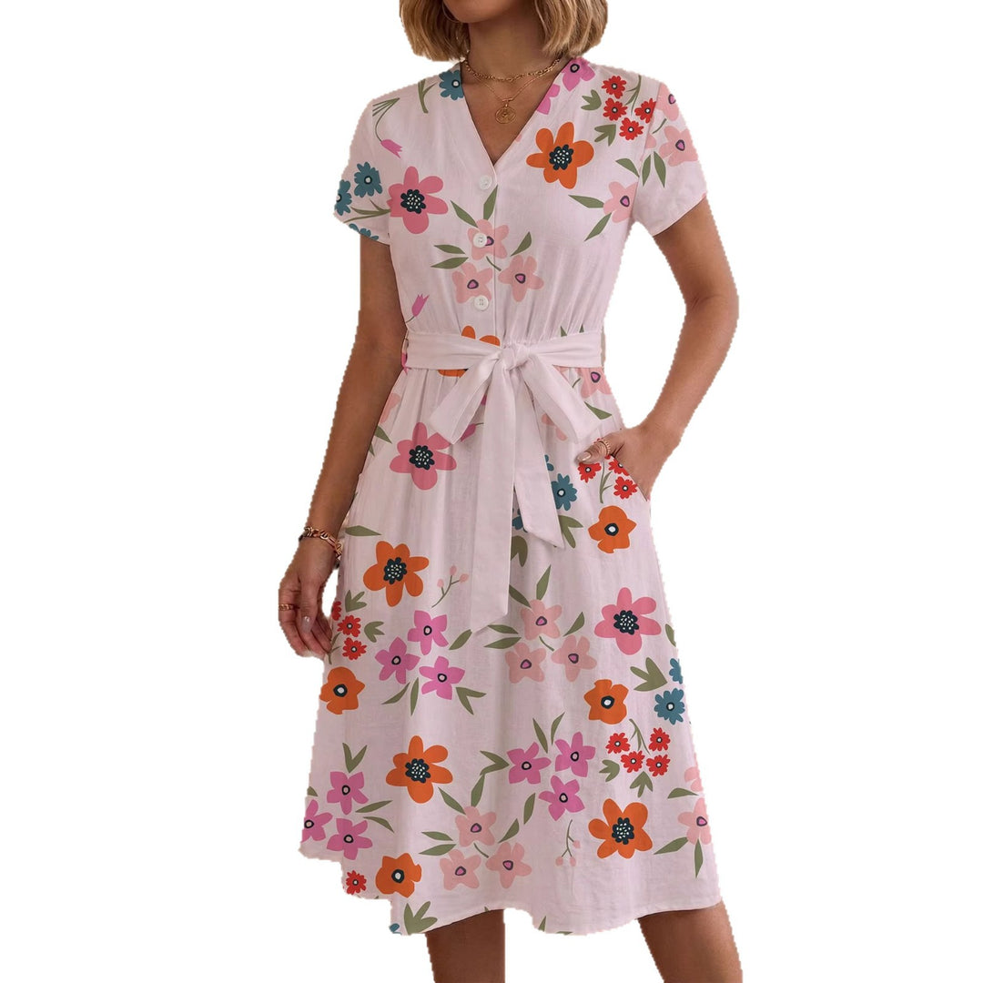 Women's casual maxi dress with adjustable knot and decorative check pattern Lisslune