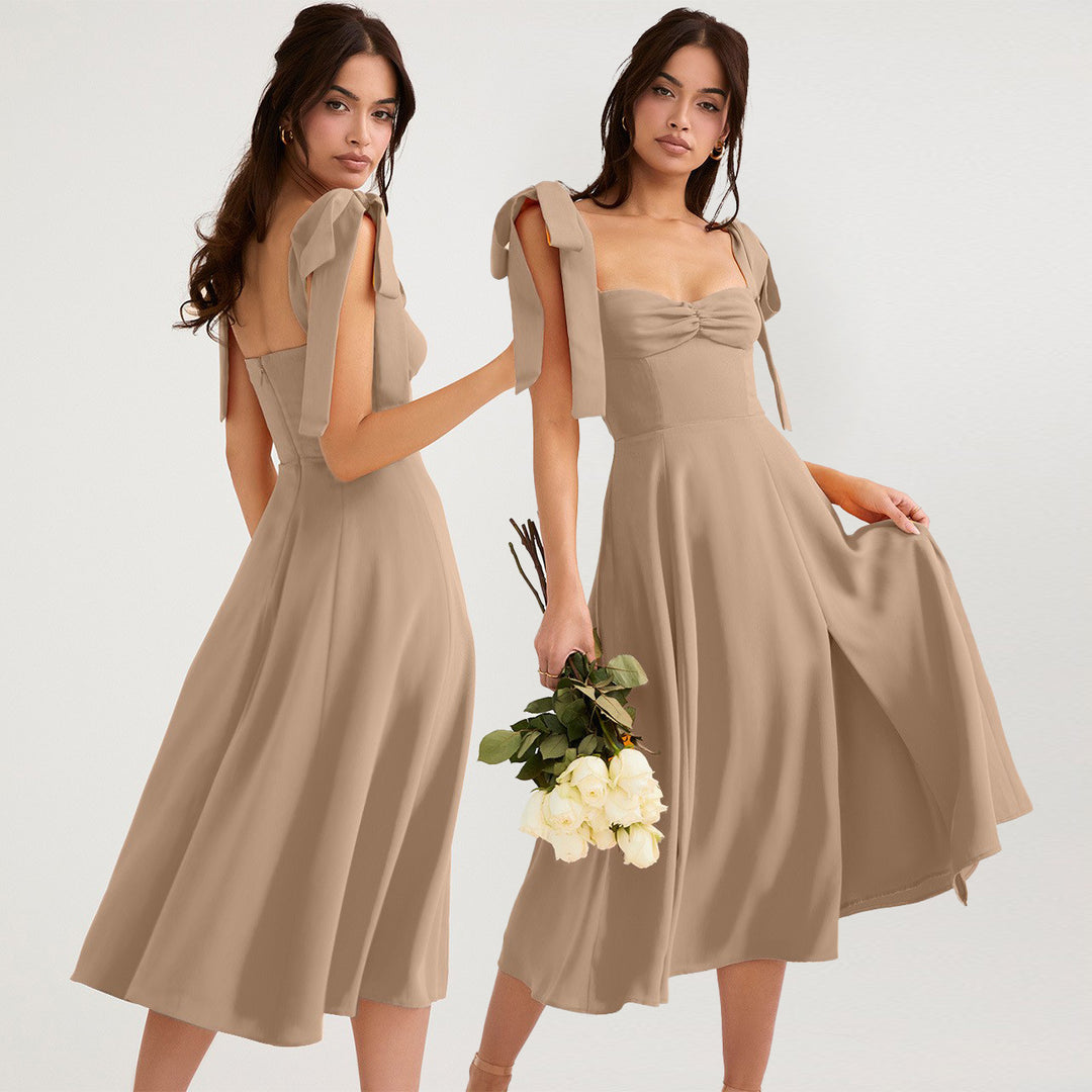 Women's maxi dress with adjustable straps and side slit Lune London
