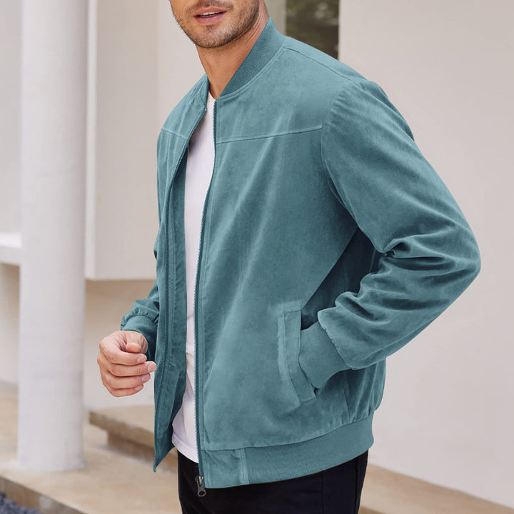 Men's urban bomber jacket made of soft synthetic leather with elastic cuffs and side zip pockets Lisslune