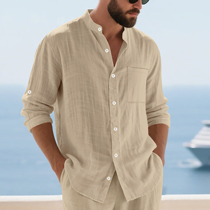 Men's casual long-sleeve shirt with fashionable buttons and practical breast pocket Lisslune