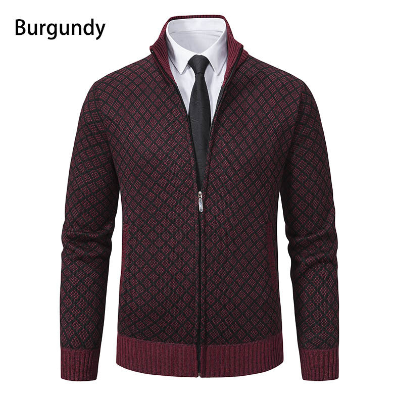 Men's zip-up cardigan with modern diamond pattern Lisslune