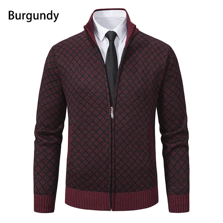 Men's zip-up cardigan with modern diamond pattern Lisslune