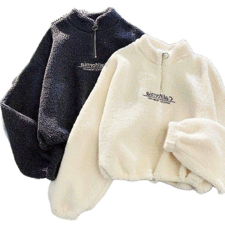 Women’s fleece pullover with stand-up collar and zipper Lisslune