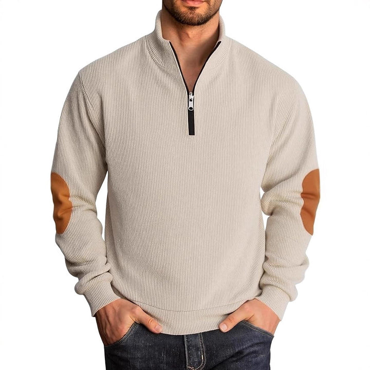Men's knitted sweater with fashionable high collar and contrasting elbow patches Lisslune