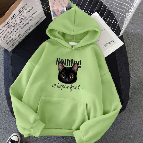 Women's Cozy Hoodie with Artistic Cat Design Lisslune