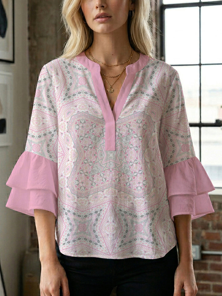 Women's blouse with voluminous ruffle sleeves and creative floral design Lisslune