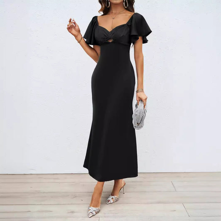 Ladies Elegant Off-Shoulder Maxi Dress with Elastic Skirt and Ruffle Details Lisslune