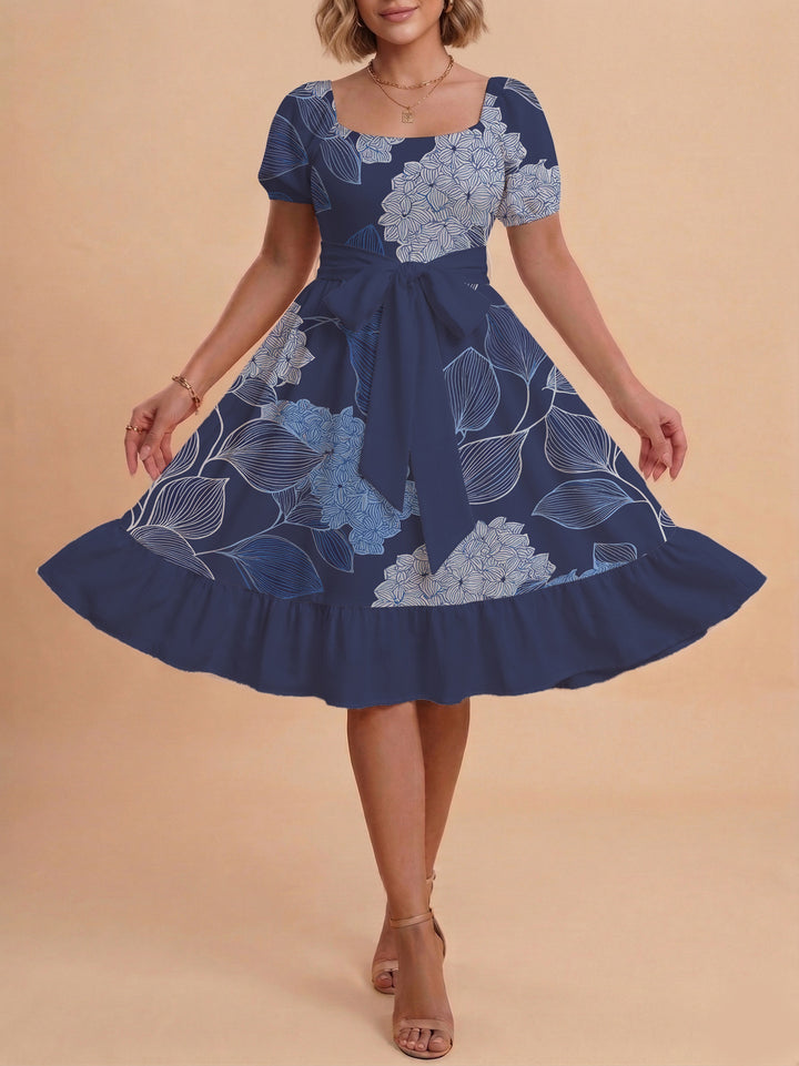 Women's floral dress with adjustable belt and voluminous sleeves Lisslune