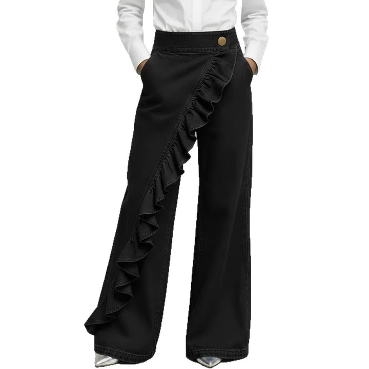 Women's Wide Jeans with Ruffle Detail Lisslune