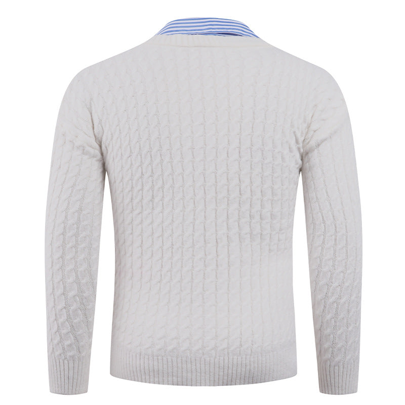 Men's knitted sweater with cable pattern and V-neck Lisslune