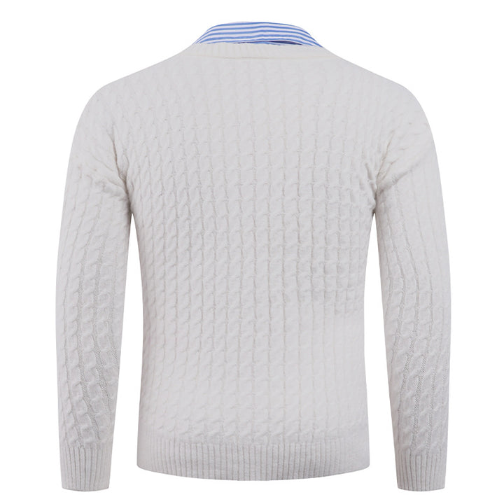 Men's knitted sweater with cable pattern and V-neck Lisslune