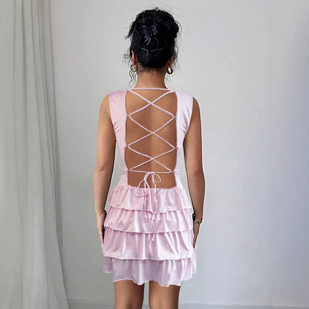 Damen Sommerliches Rüschenkleid mit figurbetontem Oberteil und schwingendem Saum Lisslune