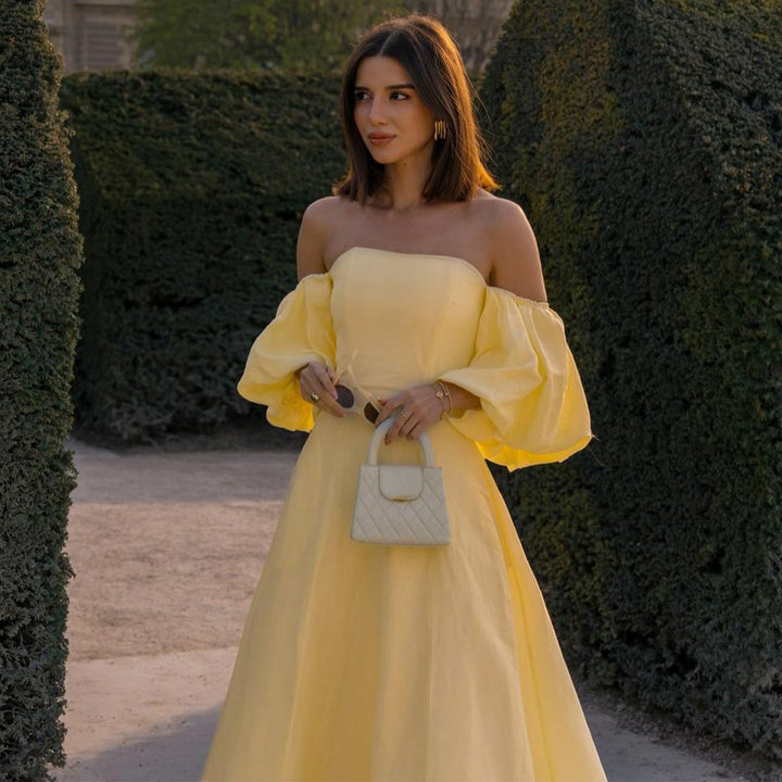 Ladies Off-Shoulder Maxi Dress with Voluminous Sleeves and Elegant Cut Lisslune