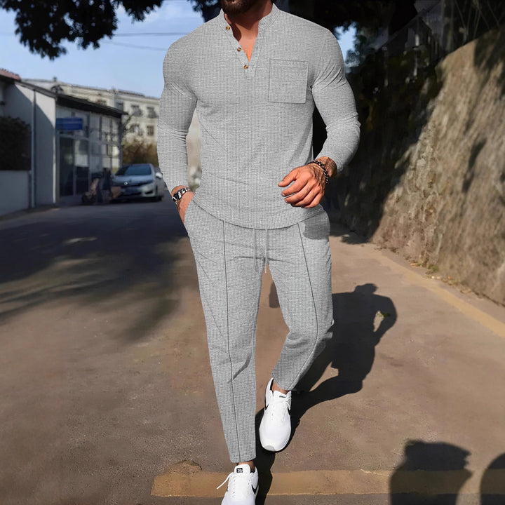 Men's stylish leisure suit set with textured top and comfortable joggers Lisslune