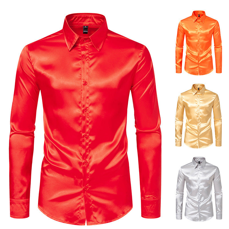 Men's Elegant Satin Shirt with Modern Collar and Fine Texture Lisslune