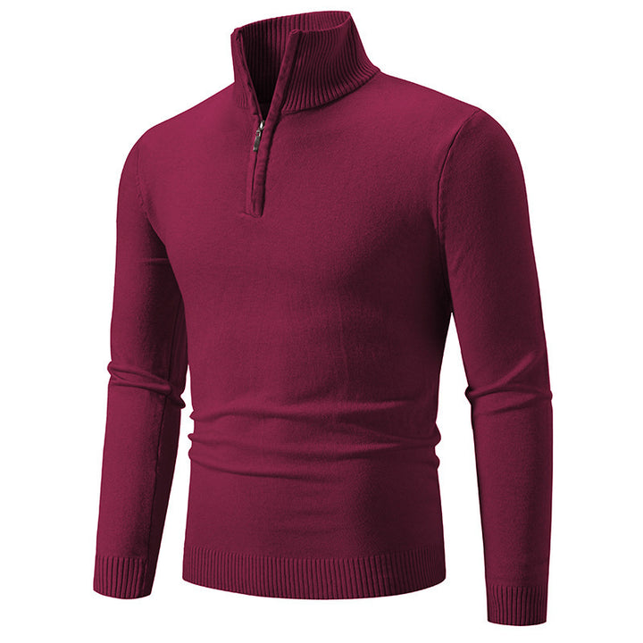 Men's stylish turtleneck sweater with zipper and fine knit texture Lisslune