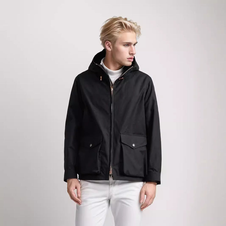 Men's durable multifunction jacket with adjustable hood collar and spacious pockets Lisslune