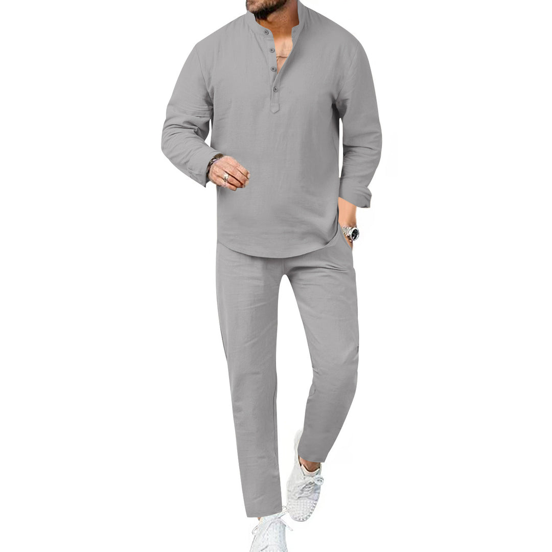 Men's modern leisure suit set with innovative button placket design and breathable properties Lisslune