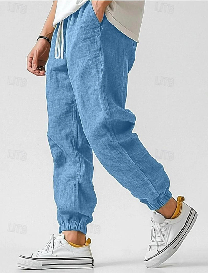 Men's Comfortable Linen Pants with Elastic Waistband and Side Pockets Lisslune