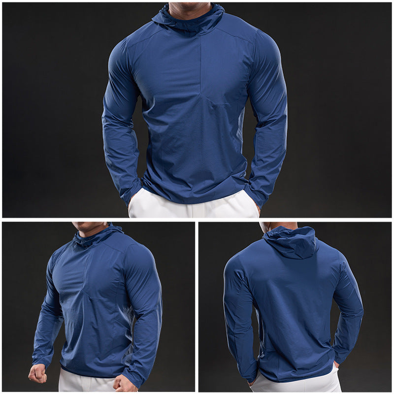Men's breathable training top with hood and zip pocket Lisslune