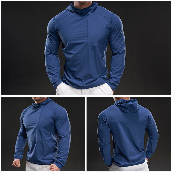 Men's breathable training top with hood and zip pocket Lisslune