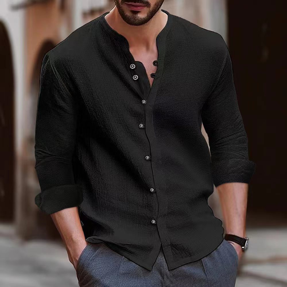 Men's Elegant Shirt with Button Placket and Textured Design Lisslune