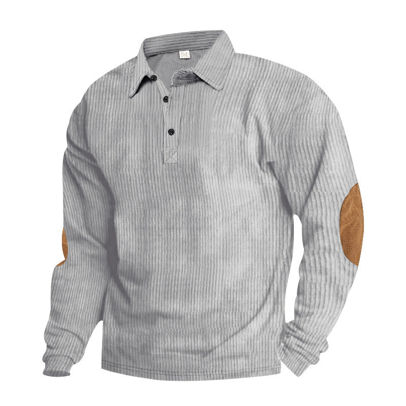 Men's Long Sleeve Shirt with Textured Material and Fashionable Elbow Patches Lisslune
