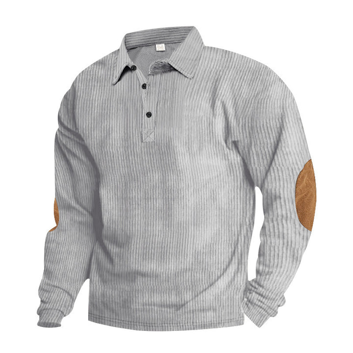 Men's Long Sleeve Shirt with Textured Material and Fashionable Elbow Patches Lisslune