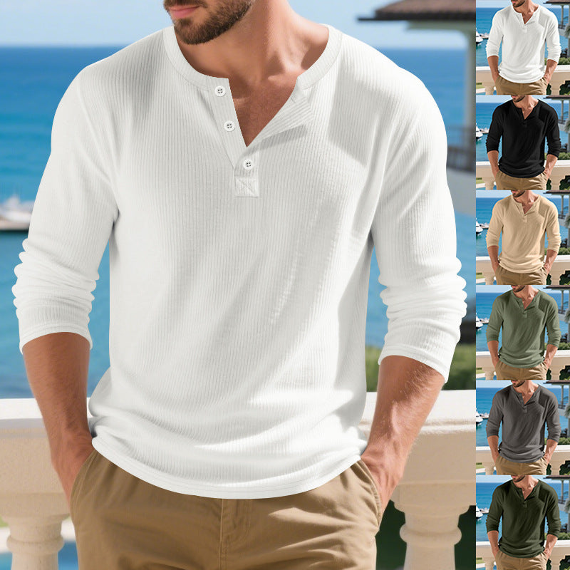 Men's long sleeve shirt with textured ribbed pattern and stylish button details Lisslune