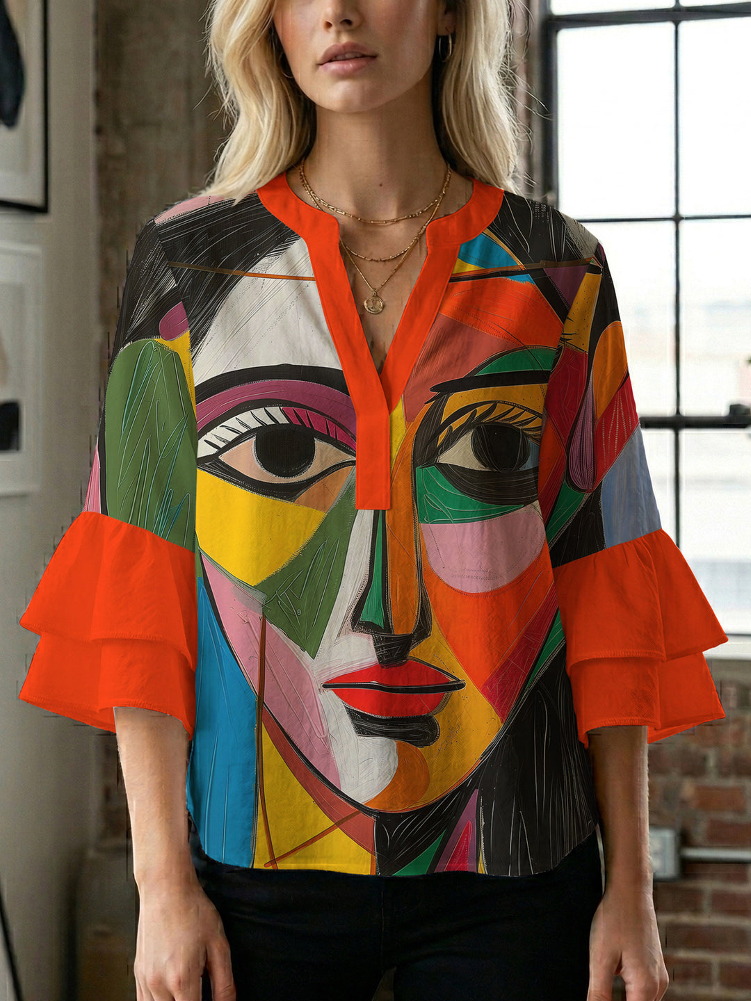 Women Elegant Top with Voluminous Puff Sleeves and Floral Print Lisslune