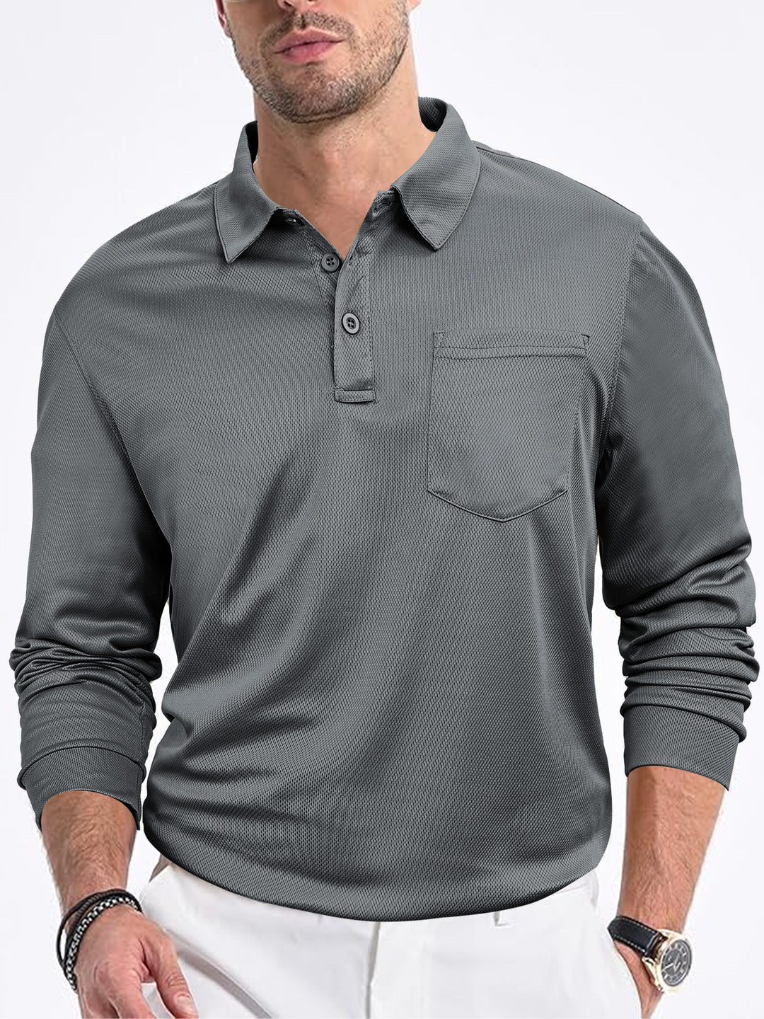 Men's polo shirt with modern structured design and practical chest pocket Lisslune