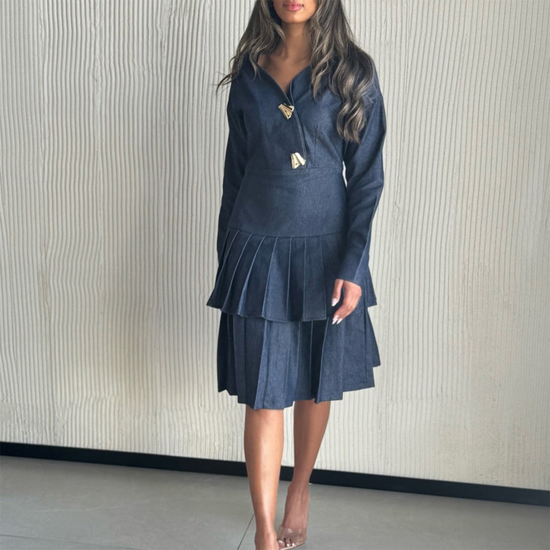 Women's shirt dress with pleated hem and stylish button details