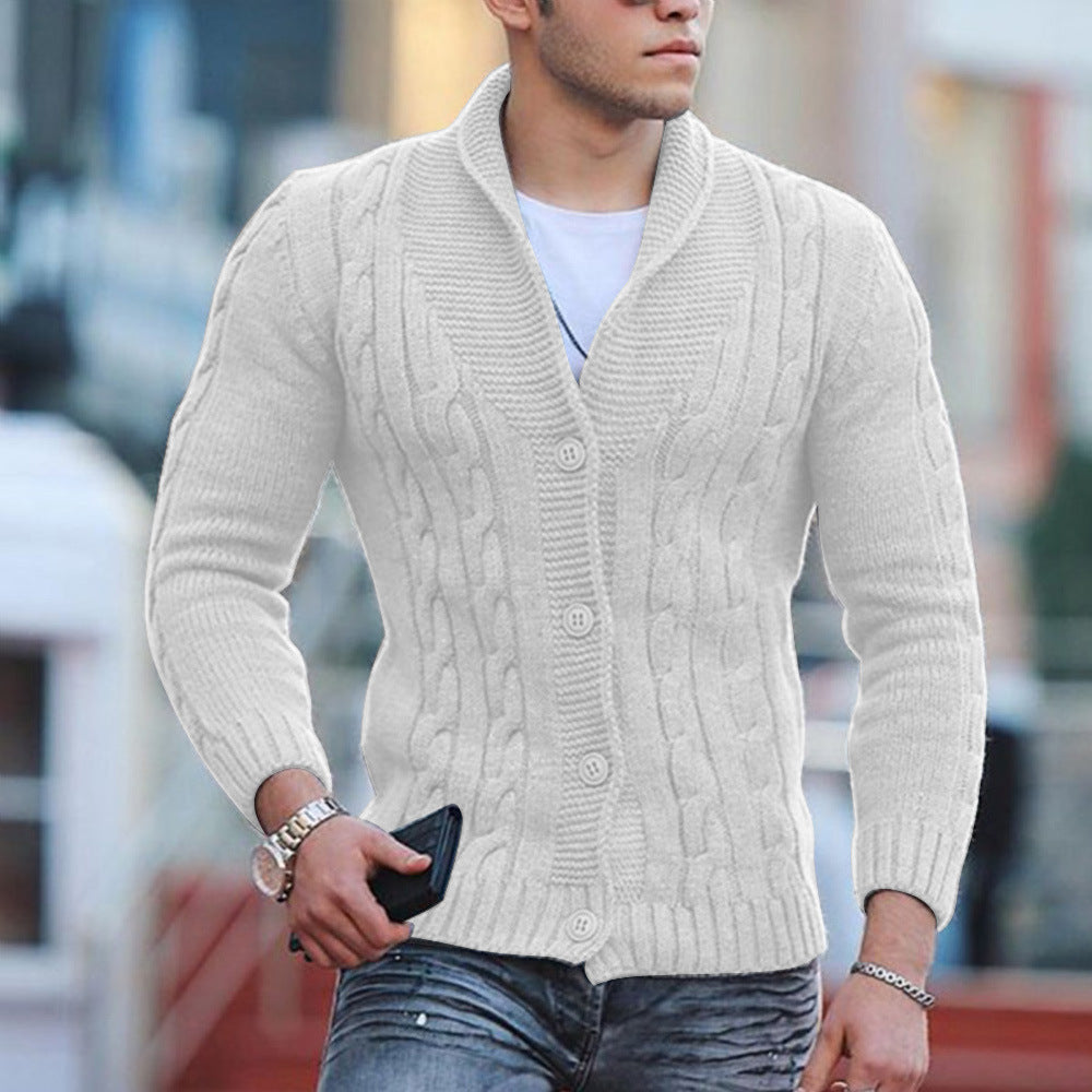 Men's cardigan with unique cable pattern and trendy shawl collar Lisslune
