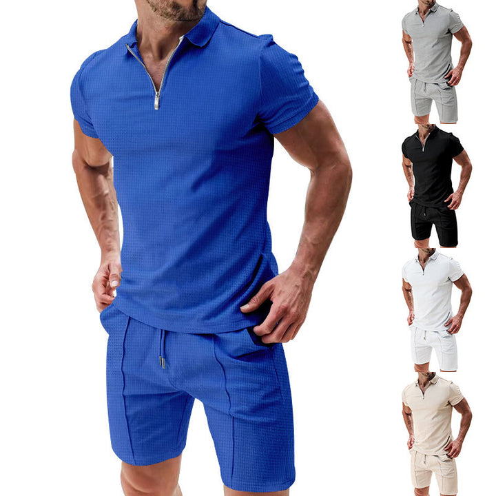 Men's sporty short-sleeve shirt with zipper and matching shorts Lisslune
