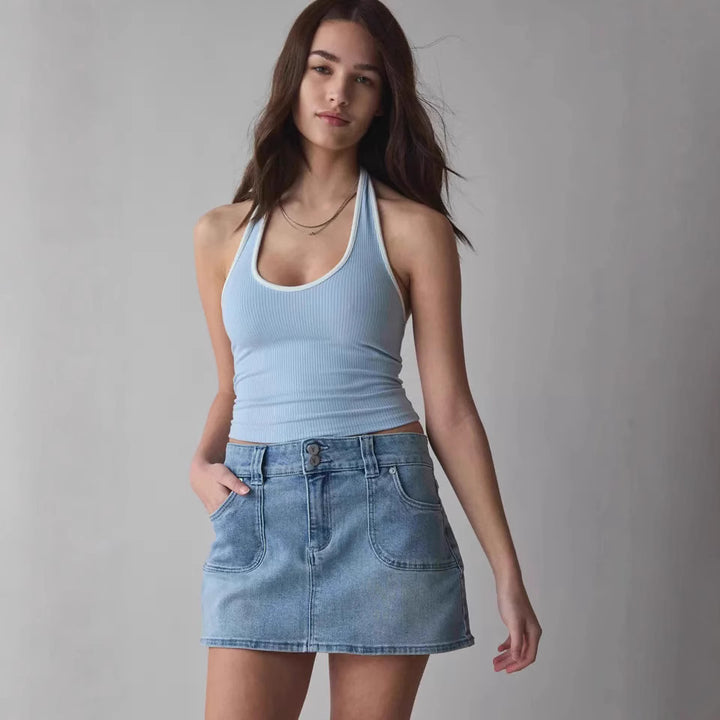 Women's denim mini skirt with high-quality pockets and modern fit Lisslune