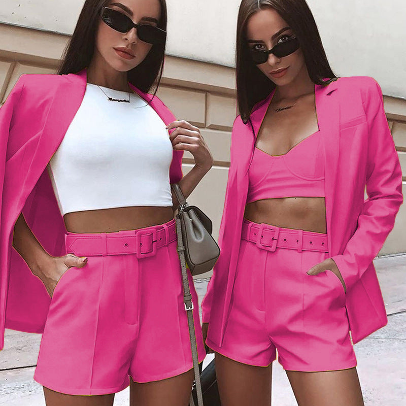 Ladies Fashion Blazer Set with Figure-Hugging Cut and High-Waisted Shorts Lisslune