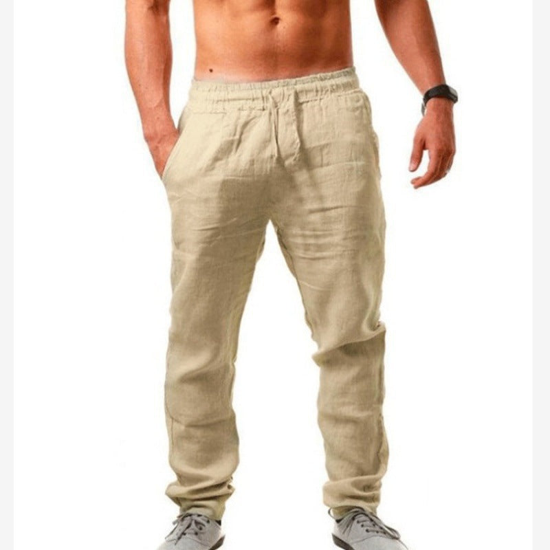 Men's Airy Linen Pants with Elastic Waistband and Side Pockets Lisslune