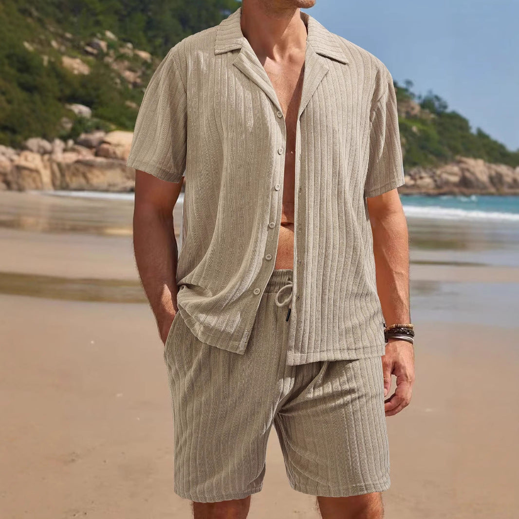 Men's Casual Short Sleeve Top and Shorts Set with Textured Design Lisslune