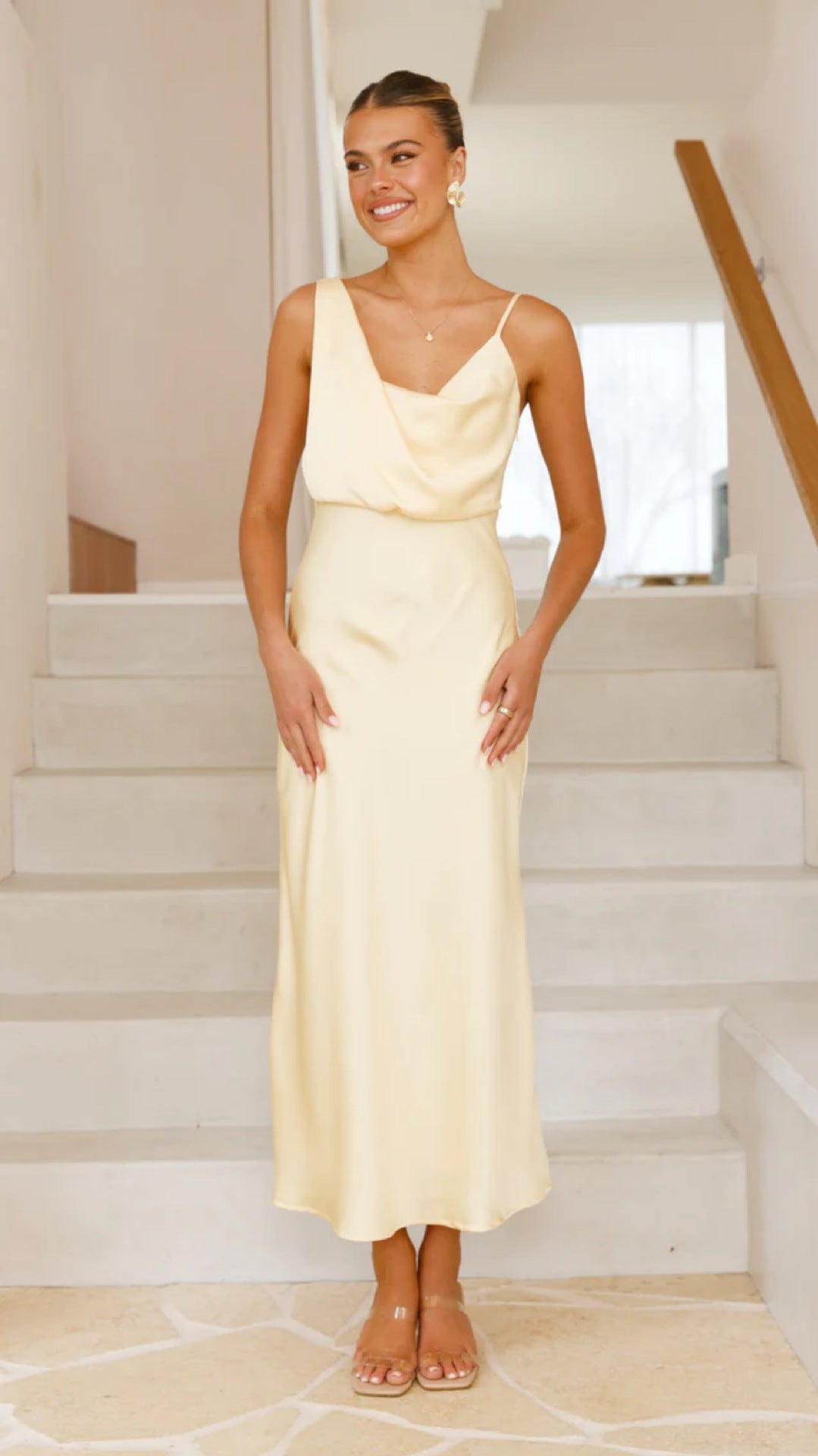 Women Elegant Maxi Dress with Draped Top and Slim Silhouette Lune London