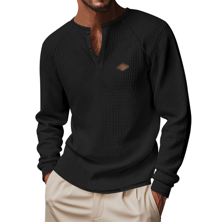 Men's long sleeve tee with button placket and textured fabric Lisslune