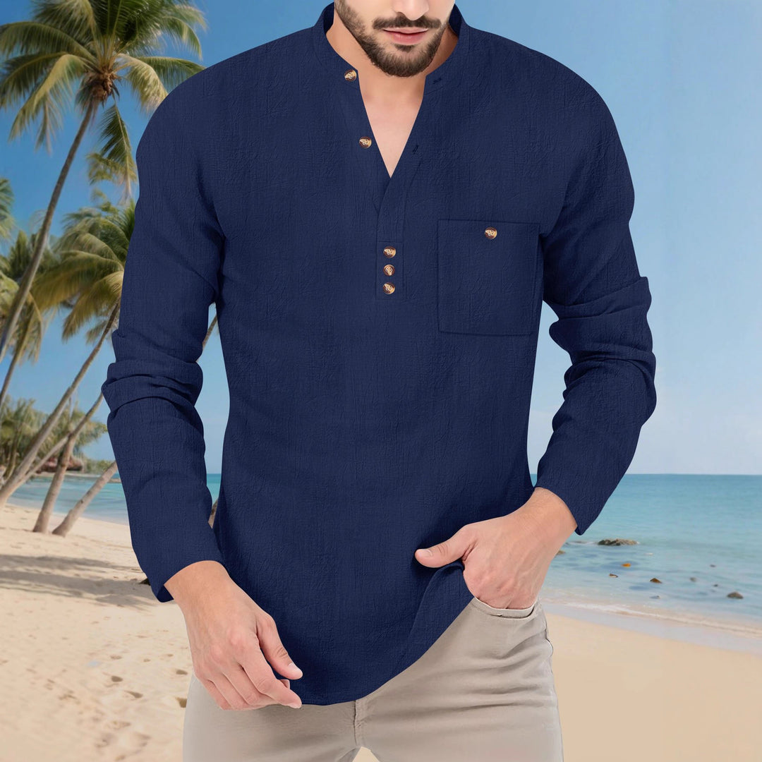 Men's Long Sleeve Shirt with Button Placket and Practical Chest Pocket Lisslune